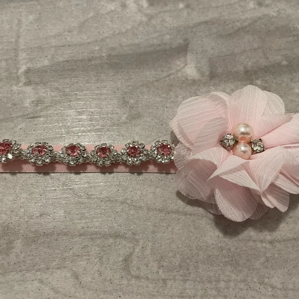 The Tiny Blessings Boutique Pink Rhinestone Newborn Headband With Pink Flower